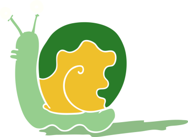 Bir insan tarafından çizilmiş düz renk çizgi film salyangozu