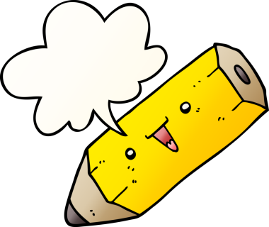 Bir insan tarafından çizilmiş yumuşak eğimli konuşma baloncuklu sevimli çizgi film kalemi.