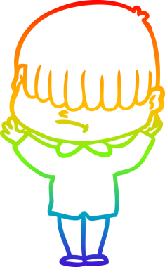 Bir insan tarafından çizilmiş dağınık saçlı bir çizgi film çocuğunun çizimi.