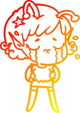 Bir insan tarafından çizilmiş, ağlayan uzaylı bir kızın sıcak çizgi çizimi.