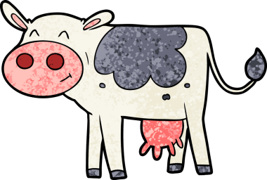 bir insan tarafından çizilmiş çizgi film ineği