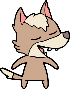 Bir insan tarafından çizilmiş gülen bir kurt.