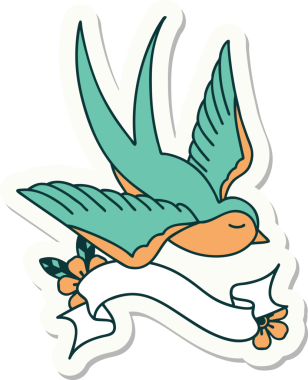 Bir insan tarafından çizilmiş bir kırlangıç sancağına sahip dövme stili.