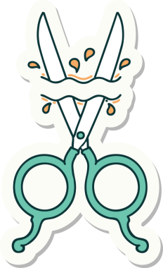 Bir insan tarafından çizilmiş geleneksel bir berber makas stili dövme çıkartması.