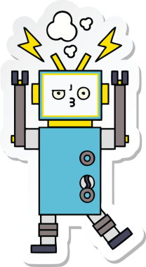 Bir insan tarafından çizilmiş şirin çizgi film robotunun çıkartması.