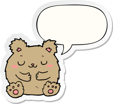 Bir insan tarafından çizilmiş baloncuk çıkartmalı şirin çizgi film ayısı.