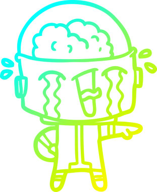 Bir insan tarafından çizilmiş ağlayan robot karikatür çizimi