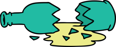 Kırık bir şişenin insan eliyle çizilmiş karikatürü.