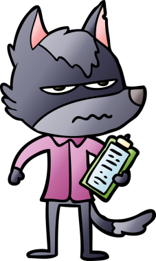 Bir insan tarafından çizilmiş rahatsız kurt çizgi filmi.