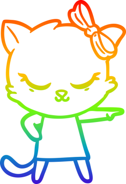 Gökkuşağı gradyan çizimi. Bir insan tarafından çizilmiş şirin bir çizgi film kedisi.