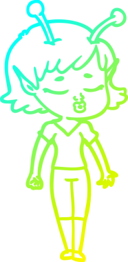 Bir insan tarafından çizilmiş, soğuk gradyan bir uzaylı kız çizgi filmi