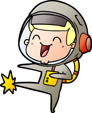 Bir insan tarafından çizilmiş mutlu astronot çizgi filmi.