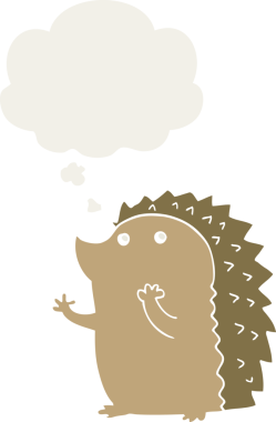 Düşünce baloncuğu insan tarafından çizilmiş bir kirpi çizgi filmi.