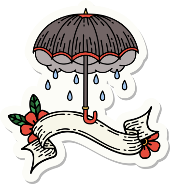 Bir insan tarafından çizilmiş şemsiye ve fırtına bulutuna sahip dövme stili çıkartması