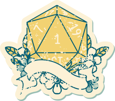 Retro Dövme Biçimi Doğal Bir d20 zar bir insan tarafından çizildi