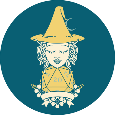 Retro Dövme Biçimli elf karakteri Bir insan tarafından çizilmiş doğal yirmi zar atışıyla