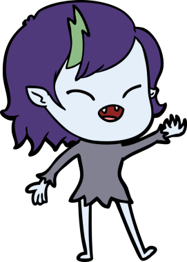 Bir insan tarafından çizilmiş gülen vampir kız çizgi filmi.