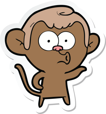 Bir insan tarafından çizilmiş korna çalan bir maymunun çıkartması.