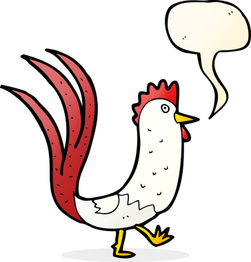 Bir insan tarafından çizilmiş konuşma balonlu horoz çizgi filmi.