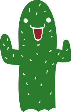 Bir insan tarafından çizilmiş düz renk çizgi film kaktüsü.