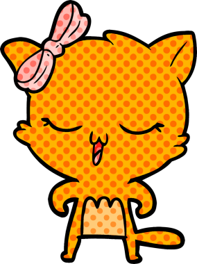 Bir insan tarafından çizilmiş kafasında yay olan çizgi film kedisi.