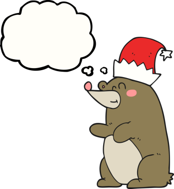 Bir insan tarafından çizilmiş Noel şapkası takan serbest çizim baloncuk ayısı.