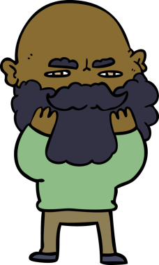 Çizgi filmdeki sakallı adam bir insan tarafından çizilmiş sakalını kontrol ediyor.