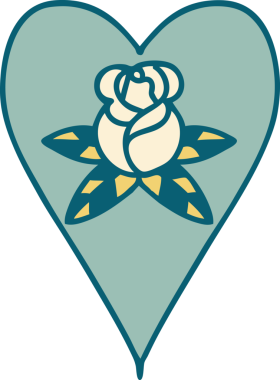 Bir insan tarafından çizilmiş kalp ve çiçeklerin ikonik dövme şekli