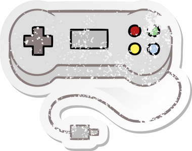 Bir insan tarafından çizilmiş sevimli bir çizgi film oyun denetleyicisinin sıkıntılı çıkartması