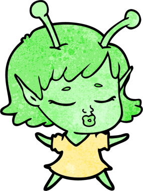 Bir insan tarafından çizilmiş sevimli uzaylı kız çizgi filmi.