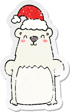 Bir insan tarafından çizilmiş Noel şapkası giyen bir ayının sıkıntılı çıkartması.