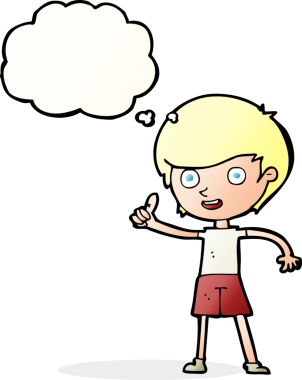 Çizgi filmci çocuk, bir insan tarafından çizilmiş düşünce baloncuğuyla baş parmak işareti yapıyor.