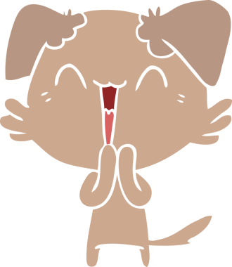 Gülen küçük köpek düz renkli çizgi film bir insan tarafından çizildi.