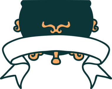 Bir insan tarafından çizilmiş kazan sancağıyla geleneksel dövme.