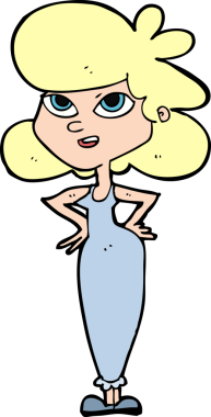 Bir insan tarafından çizilmiş elleri kalçasında çizgi film kızı.