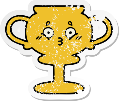 Bir insan tarafından çizilmiş sevimli bir karikatür kupasının sıkıntılı çıkartması.