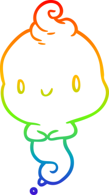 Gökkuşağı gradyan çizgisi. Bir insan tarafından çizilmiş şirin bir çizgi film hayaleti.