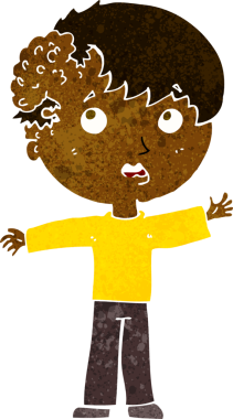 Bir insan tarafından çizilmiş kafasında büyüme olan çizgi film çocuğu.