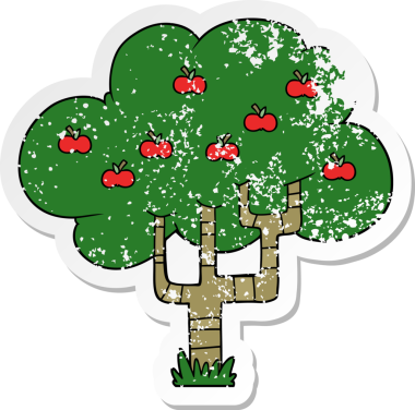 Bir insan tarafından çizilmiş elma ağacının sıkıntılı çıkartması.