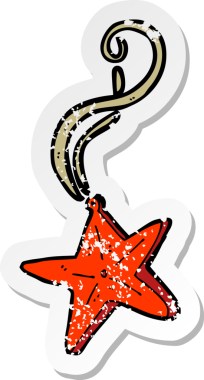 Bir insanın çizdiği sihirli yıldız kolyesinin gerilimli retro yapıştırması.