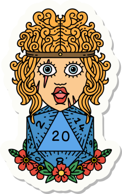 Bir insan tarafından çizilmiş 20 zarlı bir insan barbarının çıkartması.