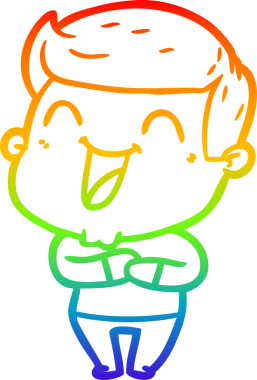 Gökkuşağı gradyan çizgi çizimi bir insan tarafından çizilmiş gülen bir karikatür adam