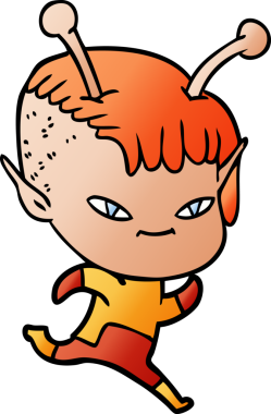 Bir insan tarafından çizilmiş sevimli uzaylı kız çizgi filmi.