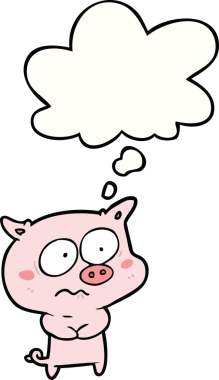 Bir insan tarafından çizilmiş düşünce balonlu çizgi film gerilimli domuz.