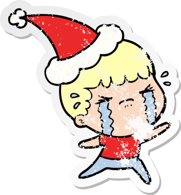 Bir insanın çizdiği Noel Baba şapkasıyla ağlayan bir adamın el yazısı.