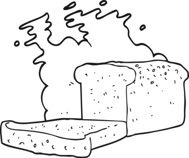 Bir insan tarafından çizilmiş siyah beyaz ekmek karikatürü.