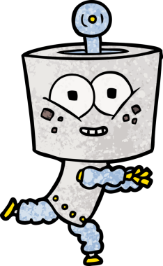 Bir insan tarafından çizilmiş mutlu çizgi film robotu