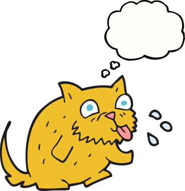 Bir insan tarafından çizilmiş ahududu üfleyen serbest çizim düşünce baloncuk kedisi.