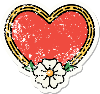 Bir insan tarafından çizilmiş geleneksel kalp ve çiçek stili dövmesi.