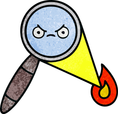 Bir insan tarafından çizilmiş bir büyüteçin retro grunge desen karikatürü